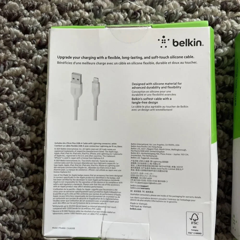 3 New Sealed Belkin 6 Inch 15 CM Lightning To USB-A Cables MFi Certified